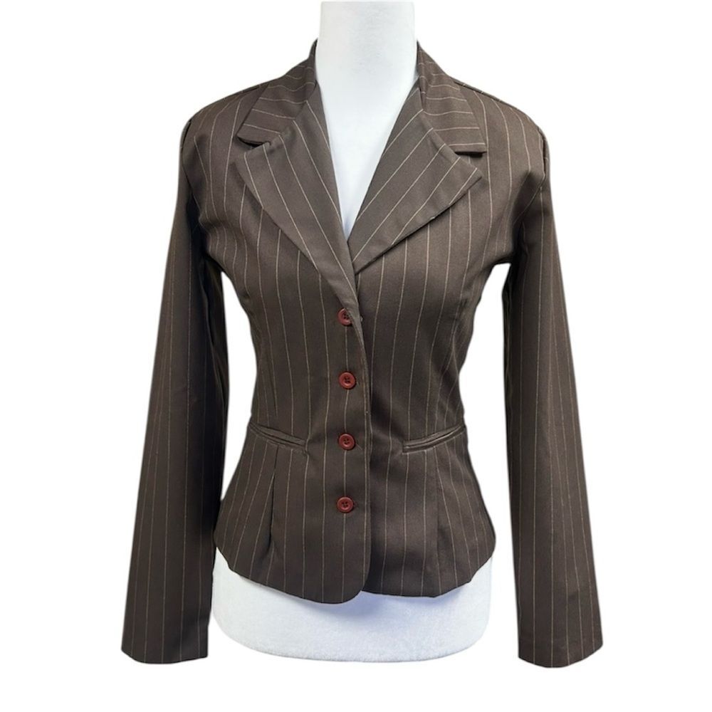 Vintage Y2K Rampage Brown Pinstripe Retro Blazer Academia Sz S
